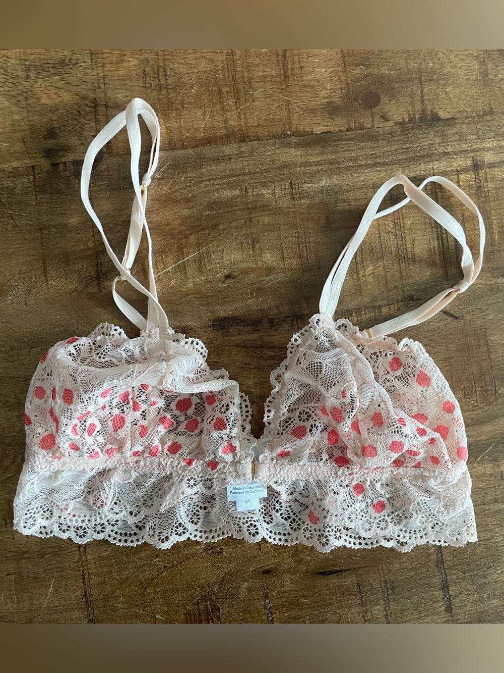 Eberjey Maternity Lace Bralette Cream & Pink Polka Dot Size Small